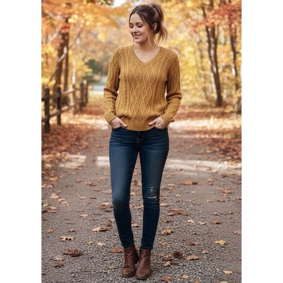 Preswick Moore Mustard Yellow Cable Knit Sweater Fisherman Preppy Old Money PM - Picture 2 of 8